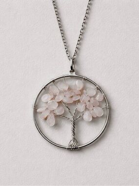 Silver Tree of Life Pendant Necklace with natural Gemstones